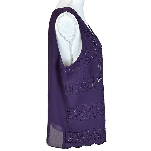 R&M Richards Top Women Size 18 Tall Purple Beaded Embroidered Lined Event Tank - Picture 2 of 12